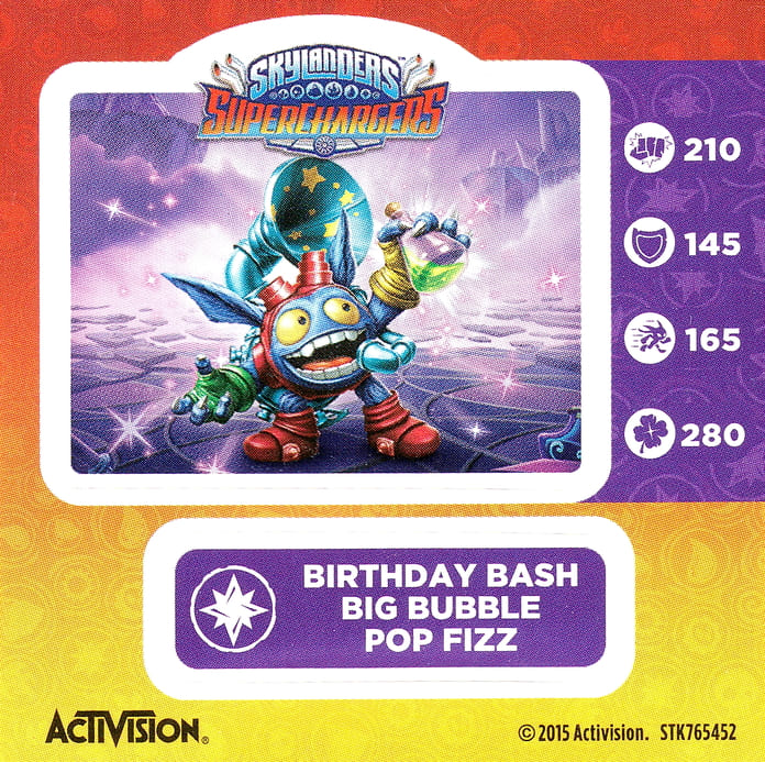 Skylanders Superchargers Birthday Bash Big Bubble Pop Fizz Aufkleber